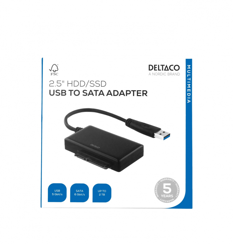 DELTACO USB 3.0 till SATA 6Gb/s adapter, för 2,5