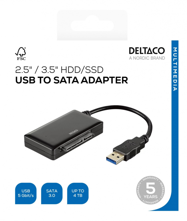 DELTACO USB 3.0 till SATA 6Gb/s adapter, för 2,5/3,5