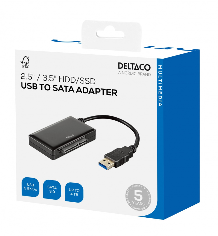 DELTACO USB 3.0 till SATA 6Gb/s adapter, för 2,5/3,5