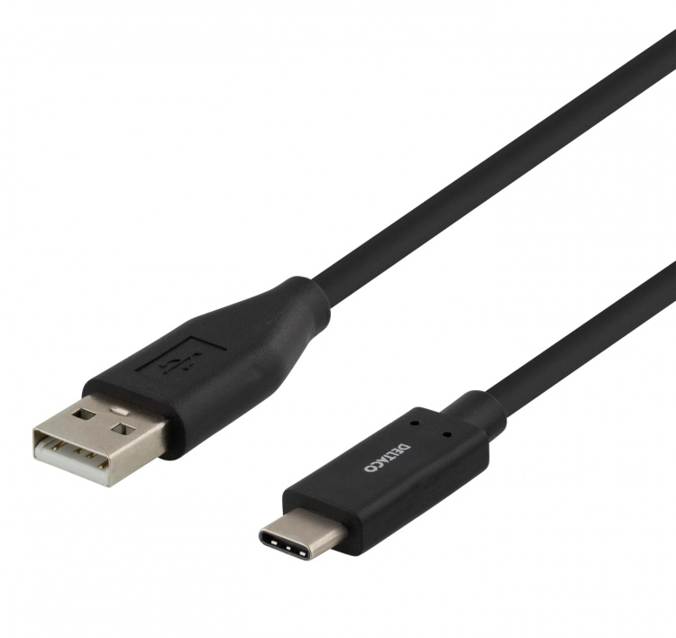 DELTACO USB 2.0 kabel, Typ C - Typ A hane, 0.5m, svart