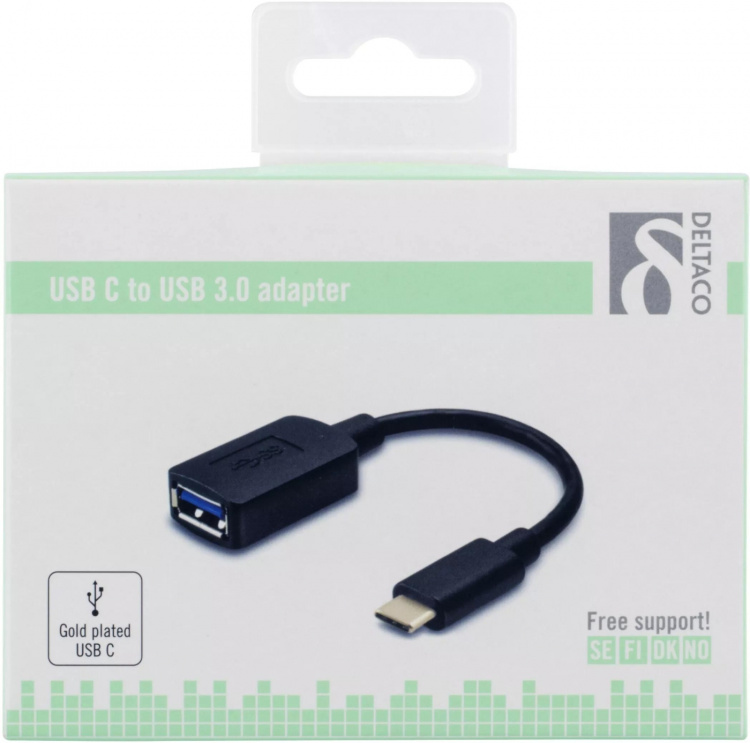 DELTACO USB 3.1 adapter, Gen 1, Typ C hane - Typ A hona, svart