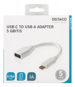 DELTACO USB 3.1 adapter, Gen 1, Typ C hane - Typ A hona, vit