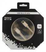 DELTACO PRIME USB-kabel, 2.0, Typ C ha, Typ Micro-B ha, 1m, guld