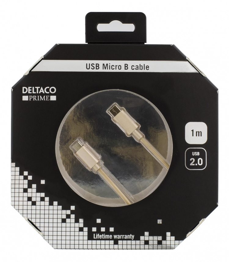 DELTACO PRIME USB-kabel, 2.0, Typ C ha, Typ Micro-B ha, 1m, guld