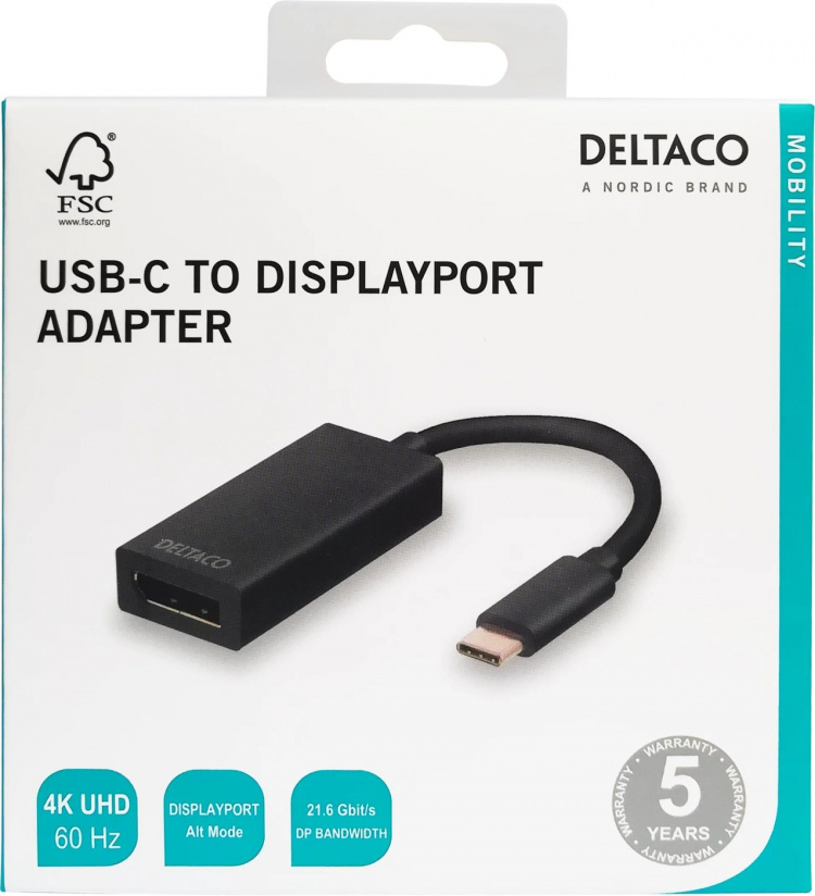 DELTACO USB 3.1 till DisplayPort adapter, USB typ C - DP hona, svart