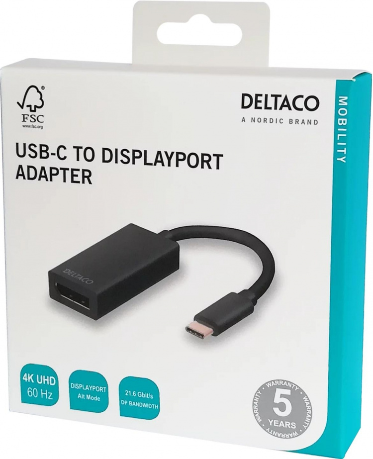 DELTACO USB 3.1 till DisplayPort adapter, USB typ C - DP hona, svart