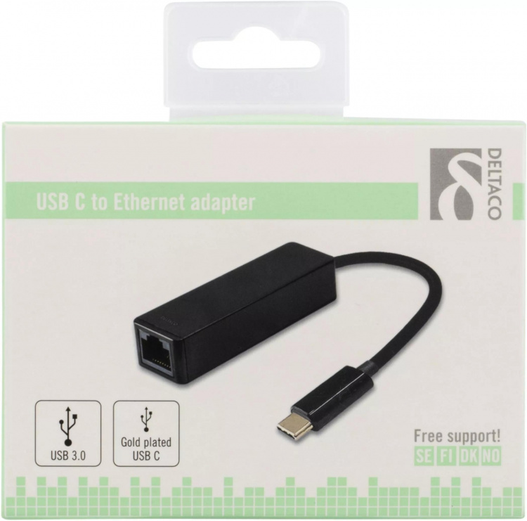 DELTACO USB 3.1 nätverksadapter, Gigabit, 1xRJ45, USB Typ C, svart DELTACO USB 3.1 nätverksadapter, Gigabit, 1xRJ45, USB Typ C, svart