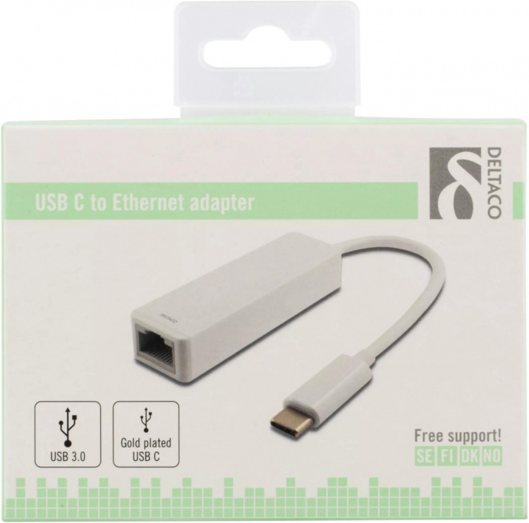 DELTACO USB 3.1 nätverksadapter, Gigabit, 1xRJ45, USB Typ C, vit DELTACO USB 3.1 nätverksadapter, Gigabit, 1xRJ45, USB Typ C, vit