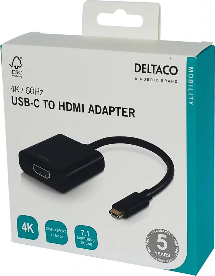 DELTACO USB 3.1 till HDMI adapter, USB typ C hane - HDMI hona, svart DELTACO USB 3.1 till HDMI adapter, USB typ C hane - HDMI hona, svart