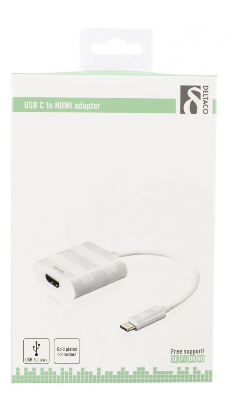 DELTACO USB 3.1 till HDMI adapter, Typ C ha - HDMI ho, 4K, UHD, vit DELTACO USB 3.1 till HDMI adapter, Typ C ha - HDMI ho, 4K, UHD, vit