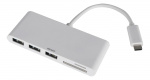 DELTACO USB 3.1 Gen 1 hubb, USB-C, 3USB A, SD/microSD-läsare, vit DELTACO USB 3.1 Gen 1 hubb, USB-C, 3USB A, SD/microSD-läsare, vit