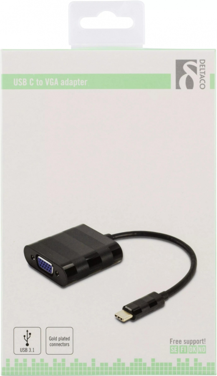 DELTACO USB 3.1 till VGA adapter, USB Typ C - VGA, svart DELTACO USB 3.1 till VGA adapter, USB Typ C - VGA, svart