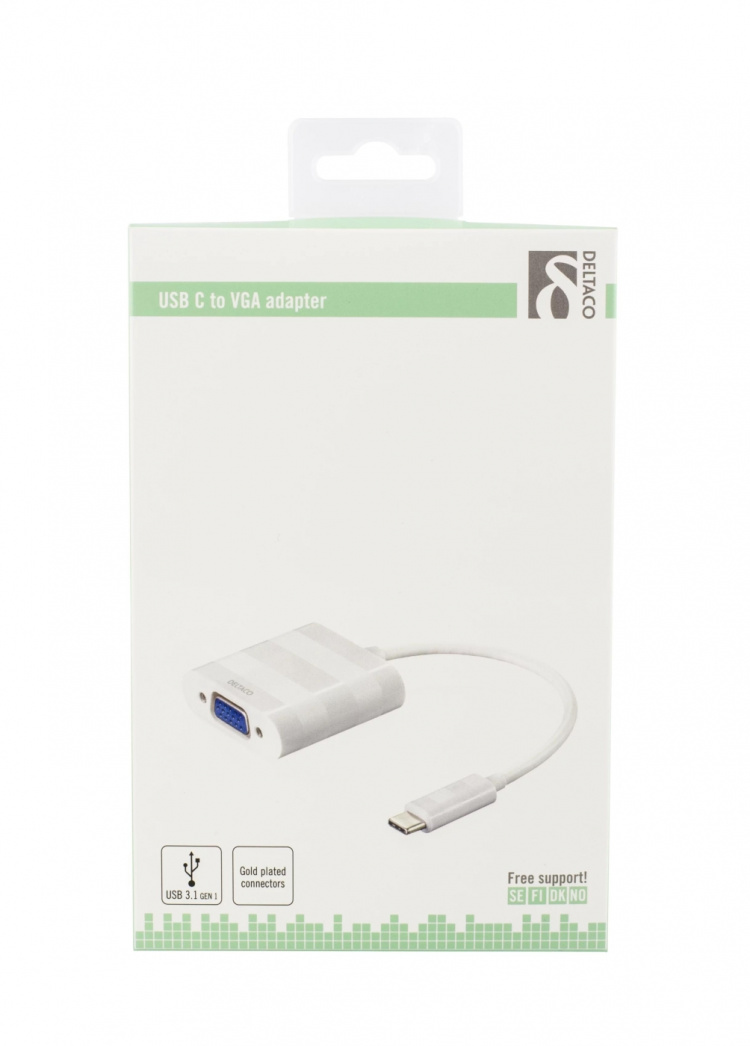 DELTACO USB 3.1 till VGA adapter, Typ C - VGA, 1080p, vit DELTACO USB 3.1 till VGA adapter, Typ C - VGA, 1080p, vit