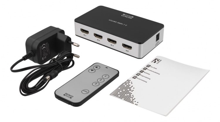 Premium 3-ports HDMI-switch, IR-fjärrkontroll, Ultra HD i 60Hz, svart