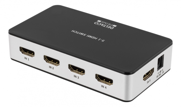 Premium 5-ports HDMI-switch, IR-fjärrkontroll, Ultra HD i 60Hz, svart