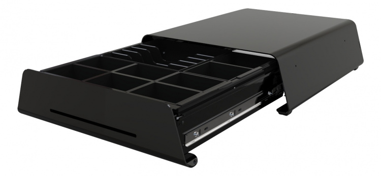 Kassalåda med elektrisk öppning, 8 mynt och 5 sedelfack, stål, RJ11, v