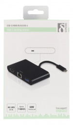 USB-C dockningsstation med HDMI, RJ45, 1xUSB A, USB-C PD, 3,5mm, svart