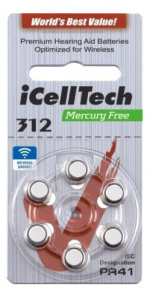 iCellTech 312 PR41 Zinc-Luft knappcellsbatteri, 1,45V, 6-Pack iCellTech 312 PR41 Zinc-Luft knappcellsbatteri, 1,45V, 6-Pack