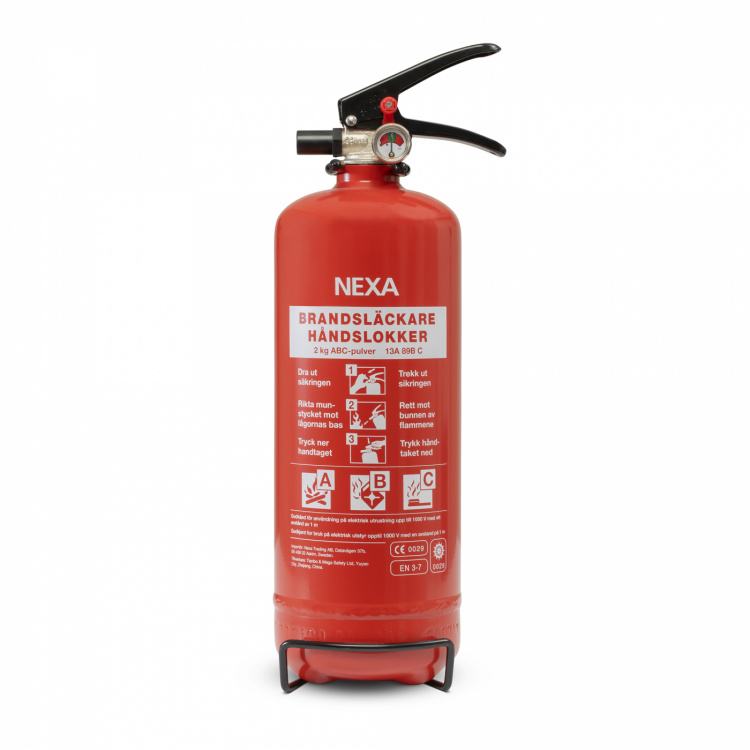 Nexa brandsläckare, 2 Kg ABC-pulver med väggfäste (13402)