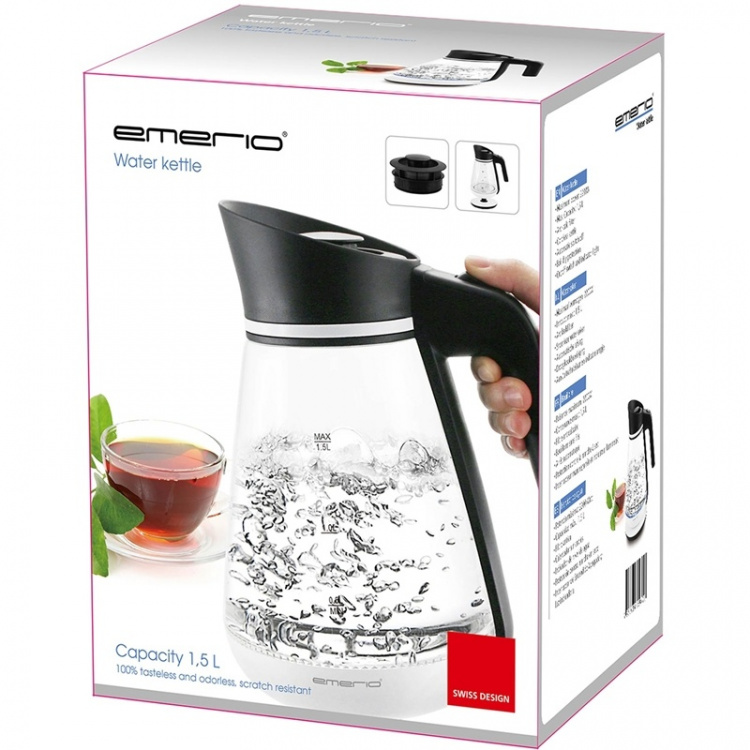 Emerio Vattenkokare 1,5l Glas Karaff