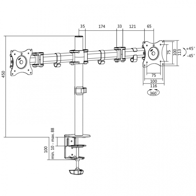 LogiLink Monitorarm dubbel 13-27