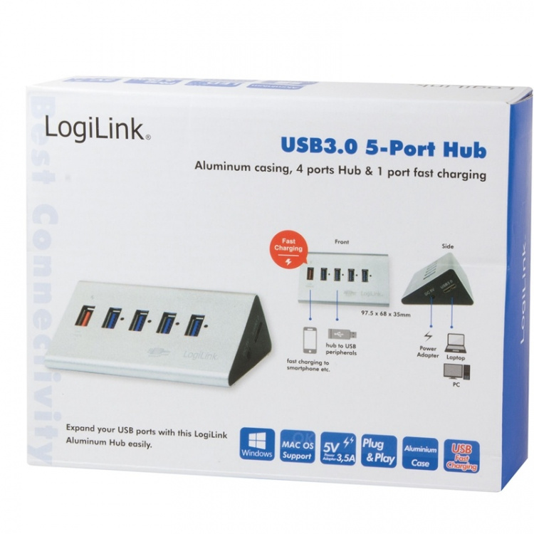 LogiLink USB 3.0-hub 4+1 fast charge