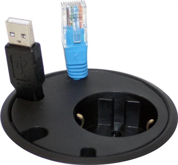 Powerdot Satellit PD10 - satellit, 1x CEE 7/4, fyra kabelhål, svart