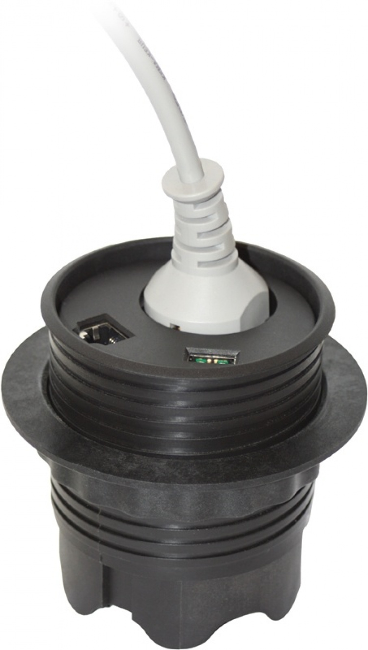 Powerdot Satellit PD12 - satellit, 1x CEE 7/4, RJ45, USB, svart