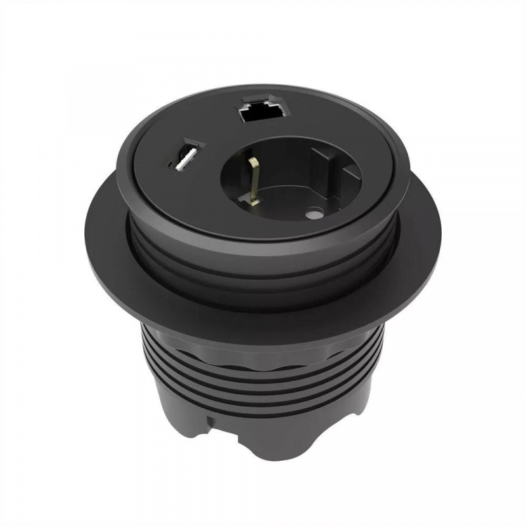 Powerdot Satellit PD12 - satellit, 1x CEE 7/4, RJ45, USB, svart