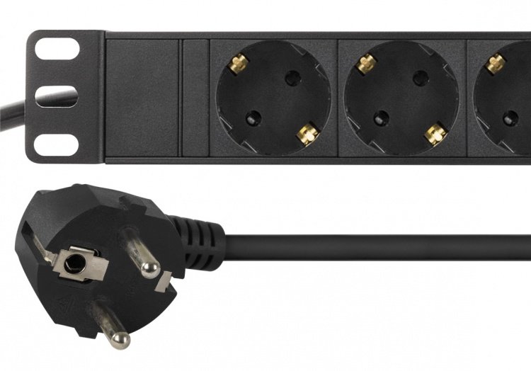 DELTACO grenuttag, 9xCEE 7/4, 1xCEE 7/7, petskyddad, 3m kabel, svart