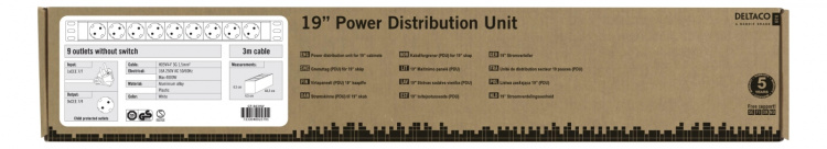DELTACO grenuttag, 9xCEE 7/4, 1xCEE 7/7, petskyddad, 3m kabel, vit