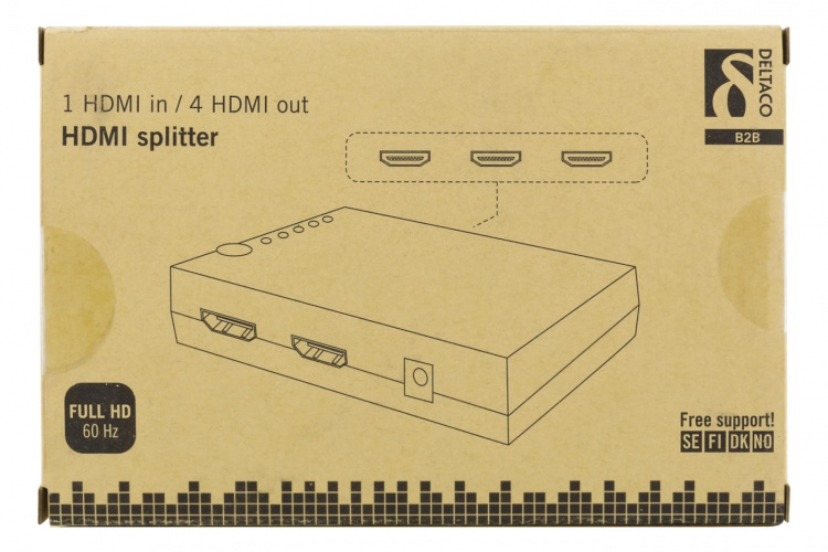 DELTACO HDMI splitter, 1x HDMI in, 4x HDMI ut, 6,75 Gbit/s, svart DELTACO HDMI splitter, 1x HDMI in, 4x HDMI ut, 6,75 Gbit/s, svart