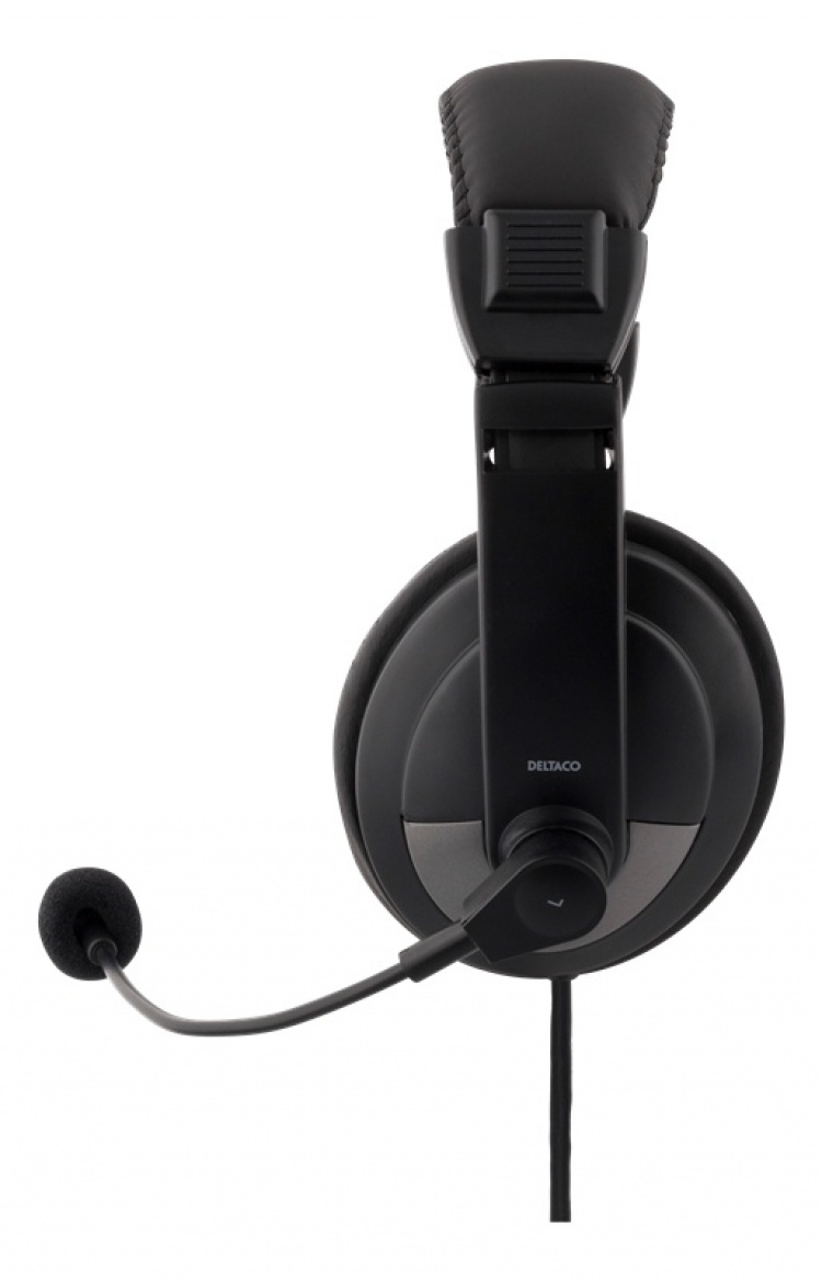 DELTACO over-ear headset med volymkontroll, 4-polig 3,5mm, svart DELTACO over-ear headset med volymkontroll, 4-polig 3,5mm, svart