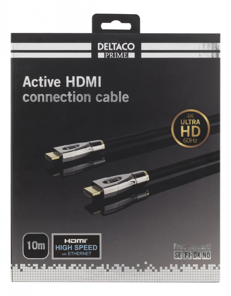 DELTACO PRIME aktiv HDMI kabel, 10m, Broderad, HDMI High Speed with Et DELTACO PRIME aktiv HDMI kabel, 10m, Broderad, HDMI High Speed with Et
