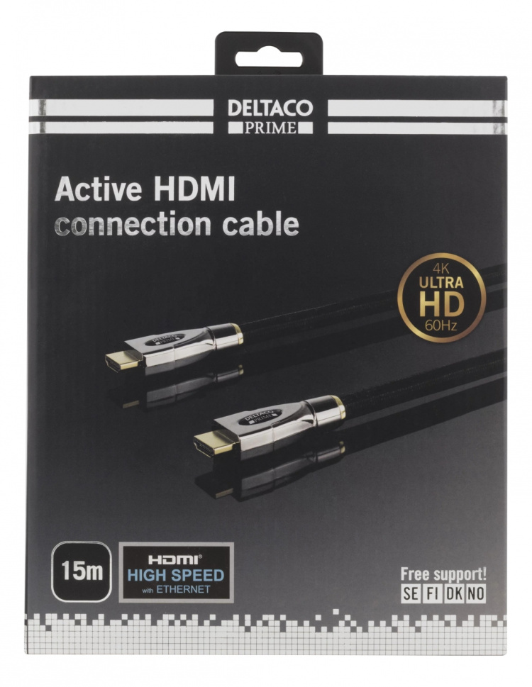 DELTACO PRIME aktiv HDMI kabel, 15m, Broderad, HDMI High Speed with Et