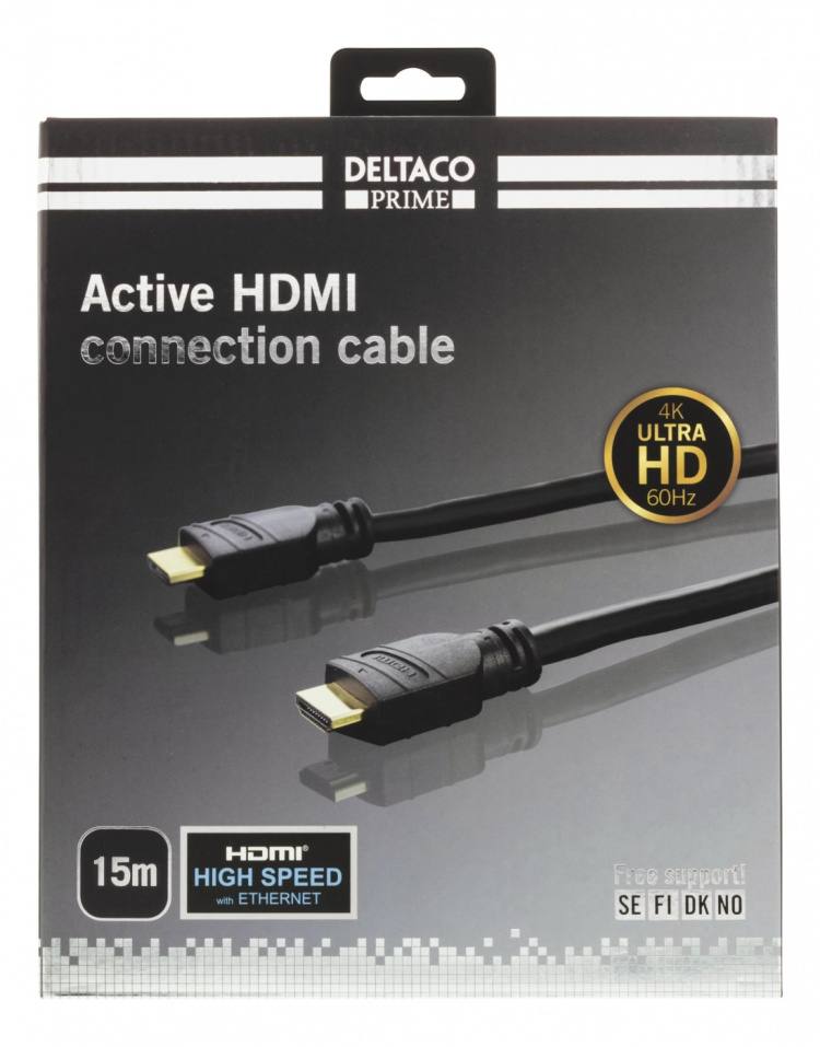 DELTACO PRIME aktiv HDMI-kabel, 15m, 4K 60Hz, Spectra, svart