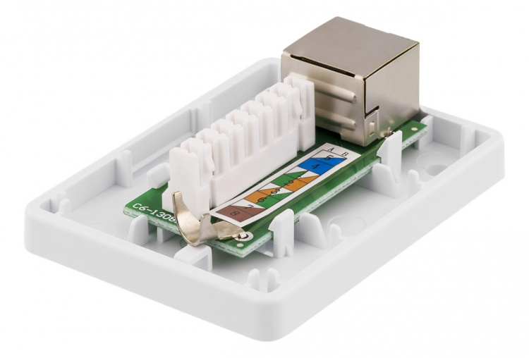 DELTACO skärmat vägguttag, utanpåliggande FTP 1xRJ45, Cat6, vit