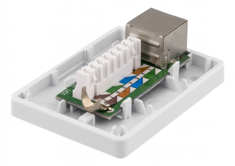 DELTACO skärmat vägguttag, utanpåliggande FTP 1xRJ45, Cat6A, vit