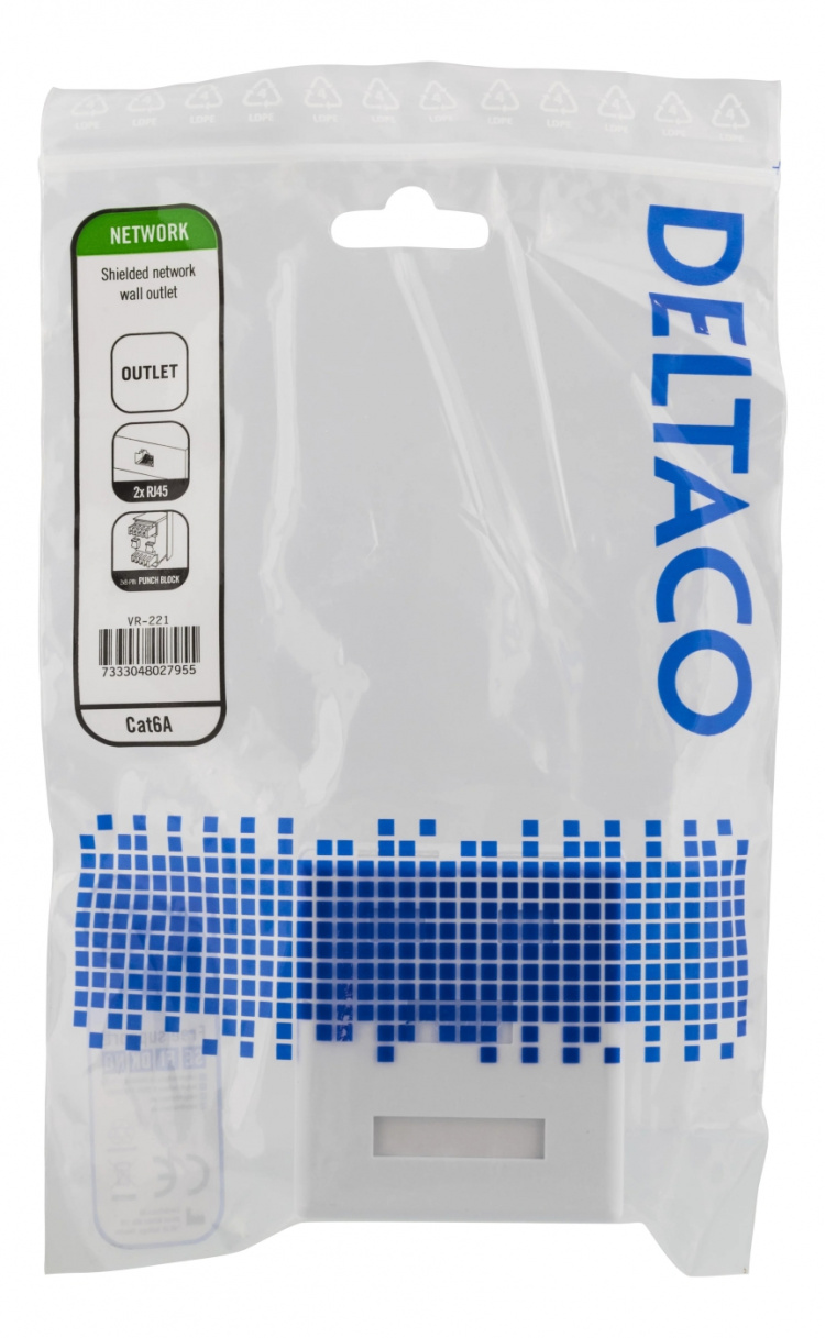 DELTACO skärmat vägguttag, utanpåliggande FTP 2xRJ45, Cat6A, vit