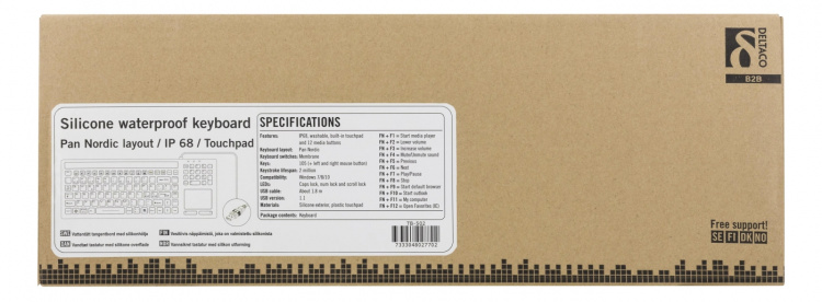 DELTACO tangentbord i silikon med touchpad, IP68, 105 tangenter, svart