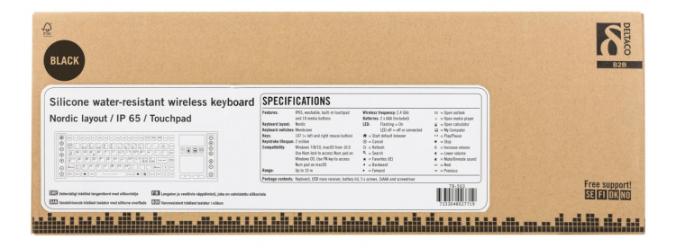 DELTACO trådlösa tangentbord i silikon med touchpad, IP68, svart