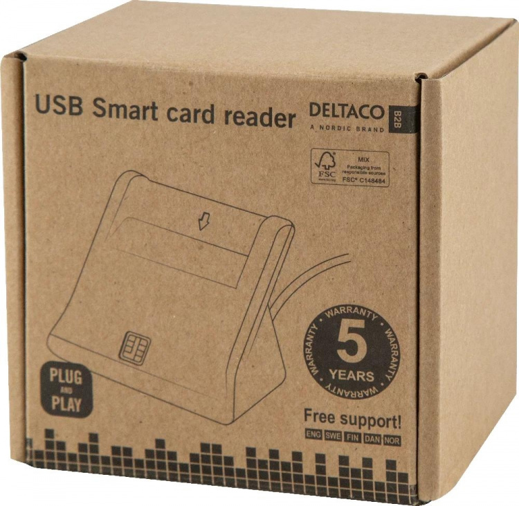 DELTACO UCR-156 Smartkortläsare, USB, svart