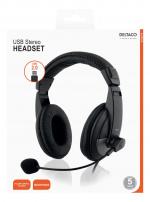 DELTACO USB stereo headset, 40 mm element, 32 ohm, 20Hz-20kHz, svart DELTACO USB stereo headset, 40 mm element, 32 ohm, 20Hz-20kHz, svart