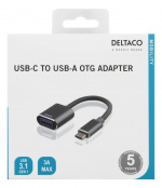 DELTACO USB-C 3.1 till USB-A OTG adapter, aluminium, retail box, grå