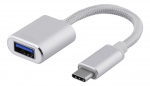 DELTACO USB-C 3.1 Gen 1 till USB-A OTG adapter, alu, vit påse, silver
