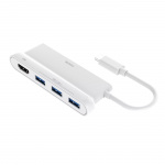 DELTACO USB-C hubb, 1x HDMI 4K at 30Hz, 3x USB-A 3.1, vit