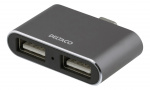 DELTACO USB-C mini hubb, 2x USB-A 2,0, 480 Mbps, 0,5A, rymdgrå