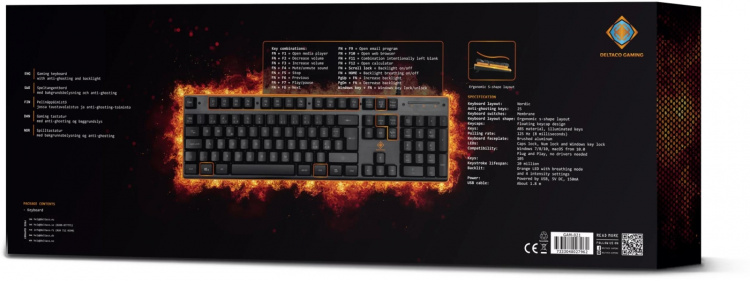 DELTACO GAMING tangentbord med membranbrytare, nordisk layout, orange belysning DELTACO GAMING tangentbord med membranbrytare, nordisk layout, orange belysning