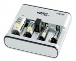 Batteriladdare, 5 batterier, alla storlekar, LED, silver