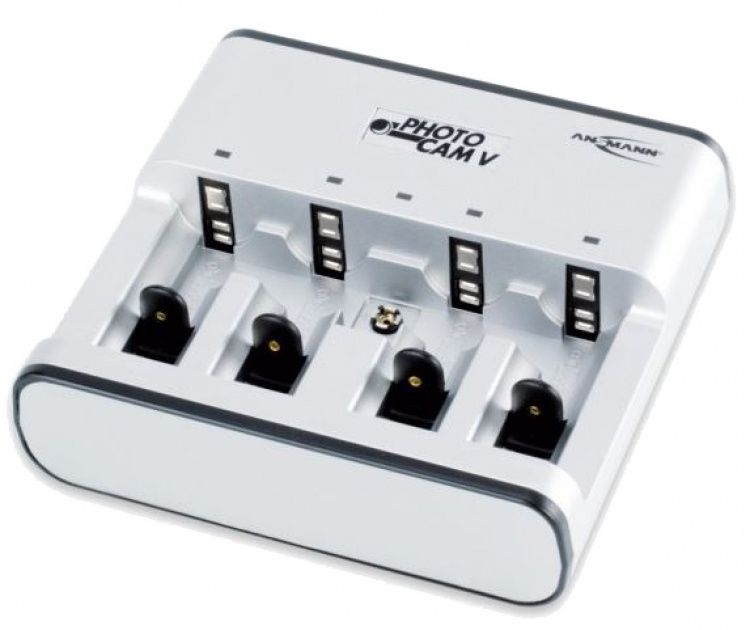 Batteriladdare, 5 batterier, alla storlekar, LED, silver